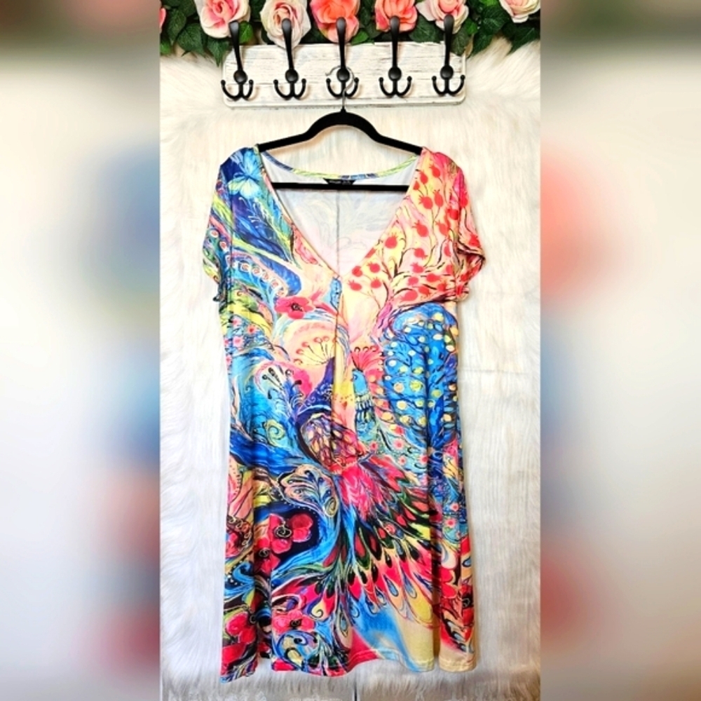 Noracora Colorful Whimsy V-Neck Tunic Dress